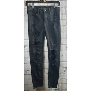 American Eagle‎ OUTFITTERS Black Next Level Stretch Jeggings 00 Distressed Denim